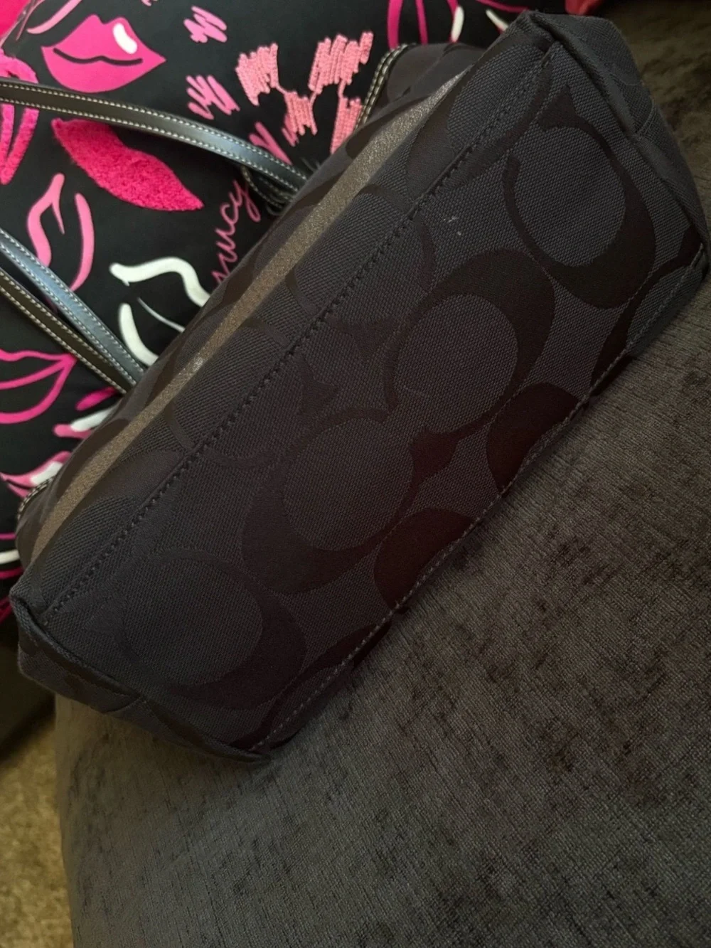 Coach Black Tote with Metallic Silver Stripe